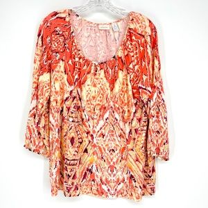 Chico's Cottagecore Blouse Geometric 3/4 Sleeve Scoop Pull Over Plus Size Sz 16